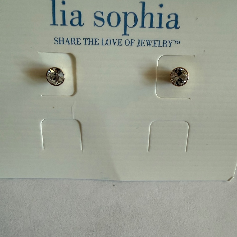 NWT Lia Sophia Gold & Crystal Stud Earrings - New